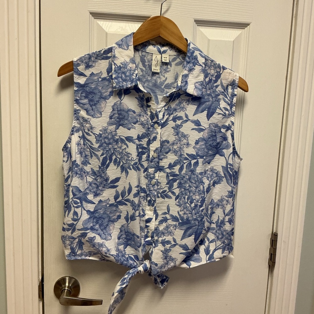 Joie SZ M Tie Front Button Up Blouse Floral Blue/pink Spring Easter Top